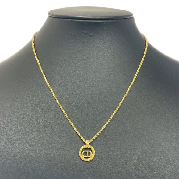 Christian Dior GP CD Logo Round Necklace Gold Necklace